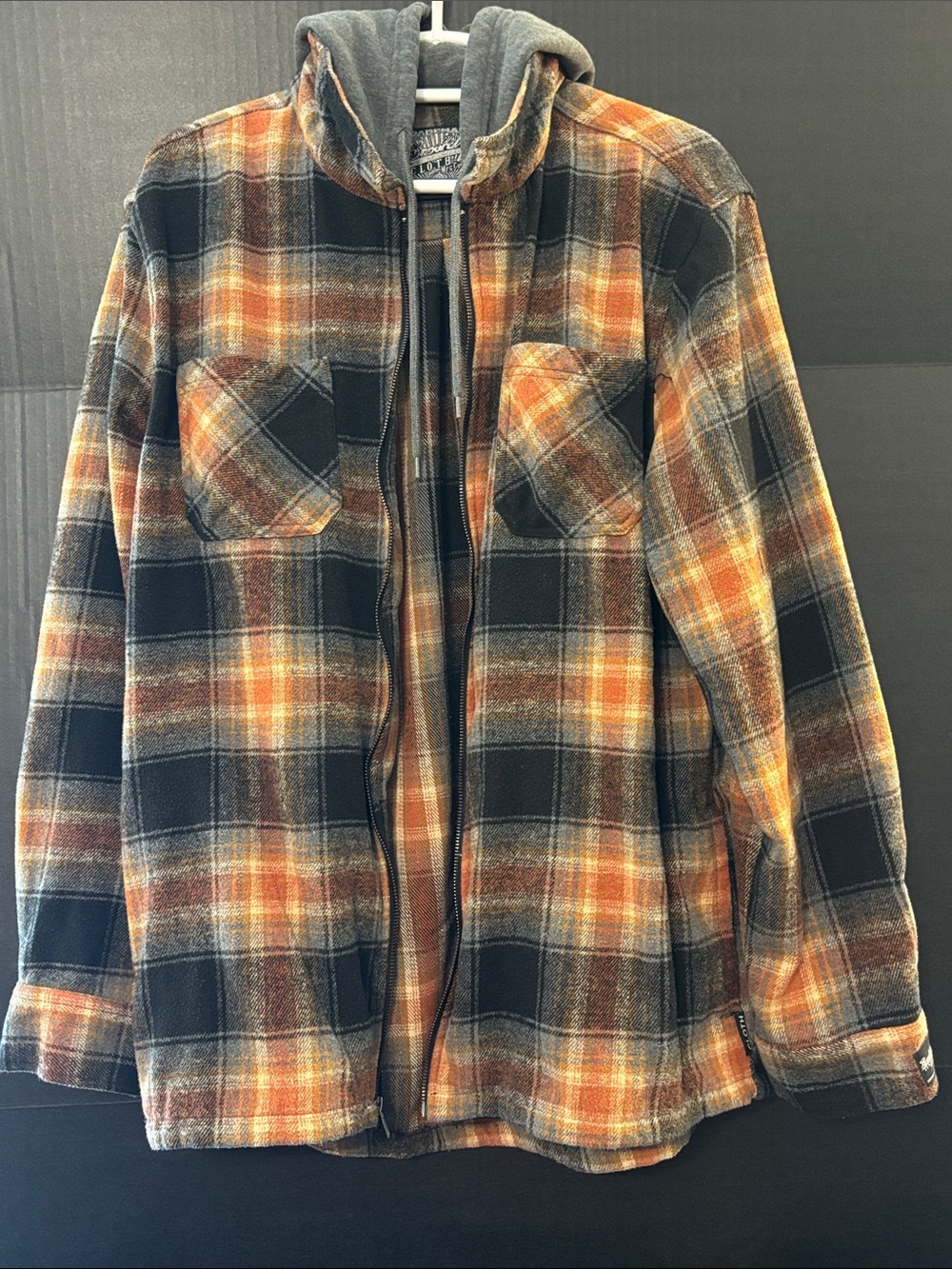 Brooklyn Cloth Orange, Black & Cream Plaid Hooded Shirt Jacket